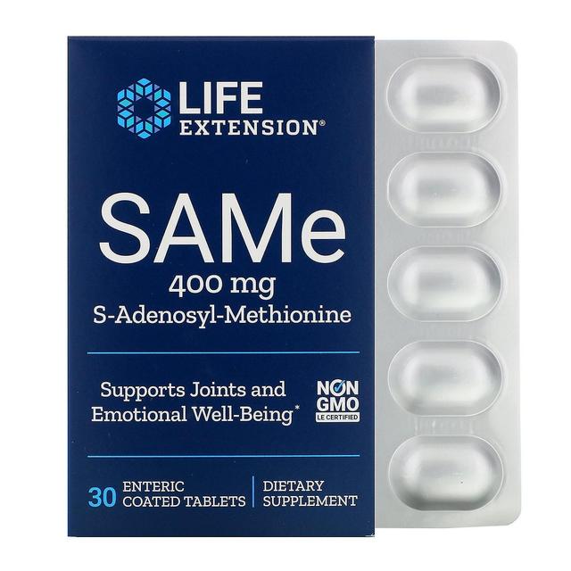 Life Extension Extensão de vida, SAMe, S-adenosil-metionina, 400 mg, 30 comprimidos revestidos entéricos on Productcaster.