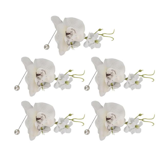 5 Pcs Groom Boutonniere Elegant Men Wedding Flower Lifelike Permanent Reusable Artificial Brooch Flower White on Productcaster.