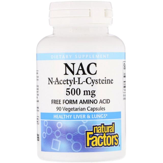 Natural Factors Naturlige faktorer, NAC N-Acetyl-L Cystein, 500 mg, 90 Vegetariske Kapsler on Productcaster.