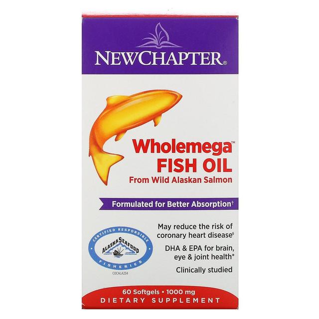 New Chapter, Wholemega Fish Oil, From Wild Alaskan Salmon, 1,000 mg, 60 Softgels on Productcaster.