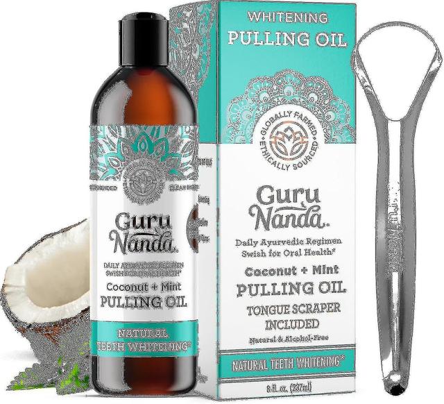 Gurunanda Oil Pulling (8 fl.oz) met kokos- en pepermuntolie met tongschraper in de on Productcaster.