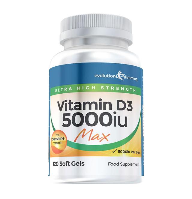 Vitamín D D3 5000iu Max Strength mäkké gélové kapsuly - 120 mäkkých gélov - 120 mäkkých gélových kapsúl - vitamínový doplnok - Evolution Slimming on Productcaster.