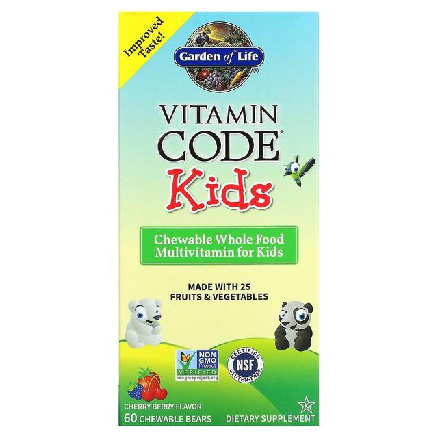 Garden of Life Livets trädgård, Vitamin Code Barn, Tuggbar helmat multivitamin, Körsbärsbär, 60 tuggbara björnar on Productcaster.