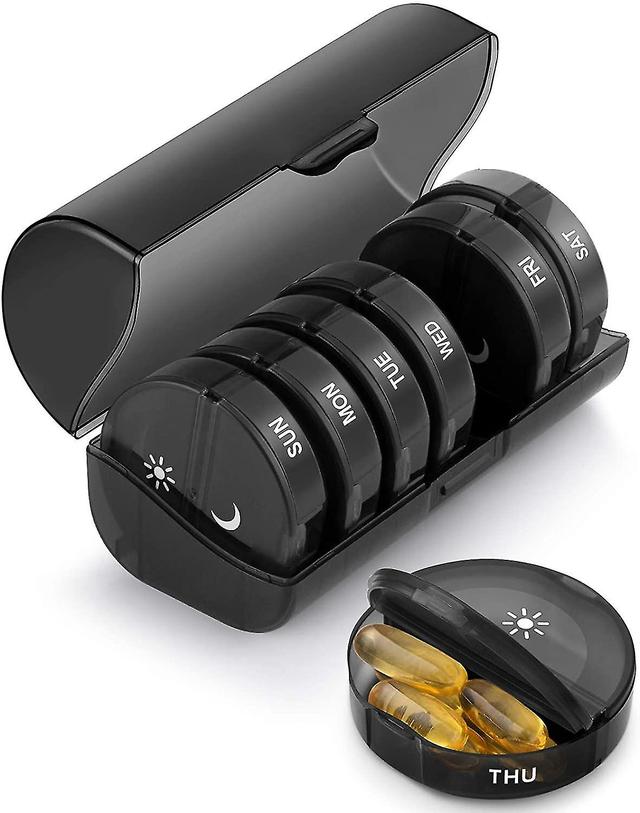 7 Day Weekly Pill Organizer With Twice A Day Morning/evening Compartments, Large Capacity, For Pills/vitamins/fish Oil/supplements (black)-- on Productcaster.