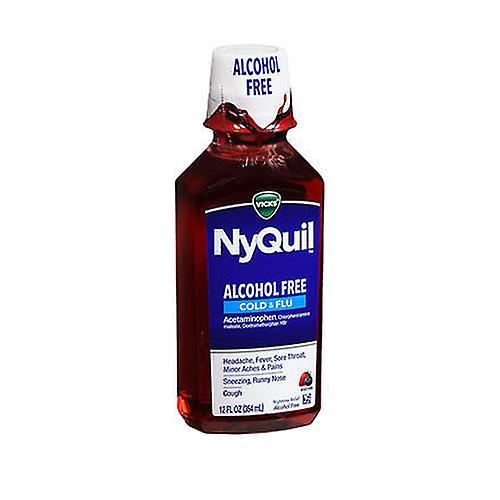 Vicks Nyquil Alcohol Free Cold And Flu Nighttime Relief Liquid, Soothing Berry Flavor 12 Oz (Pack of 1) on Productcaster.