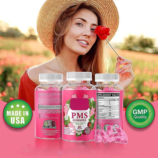 Pms Gummies - Pms Vitaminen voor Vrouwen & Tieners - Pms Relief - Krampen, Opgeblazen gevoel, Stemmingswisselingen (aardbei, 60 tabletten) 3 pcs on Productcaster.