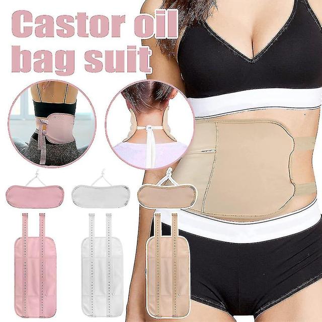 Reusable Castor Oil Pack Wrap Set For Abdomen And Neck - Liver Detox, Insomnia Relief Khaki on Productcaster.