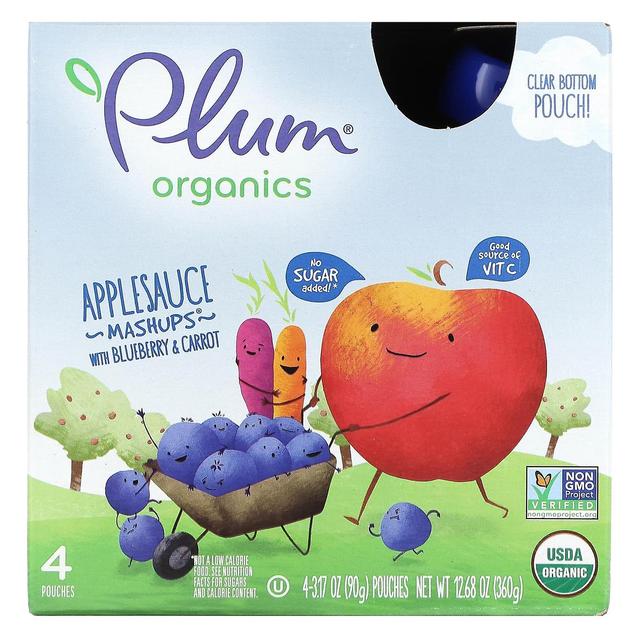 Plum Organics, Applesauce Mashups with Blueberry & Carrot, 4 Pouches, 3.17 oz (90 g) Each on Productcaster.