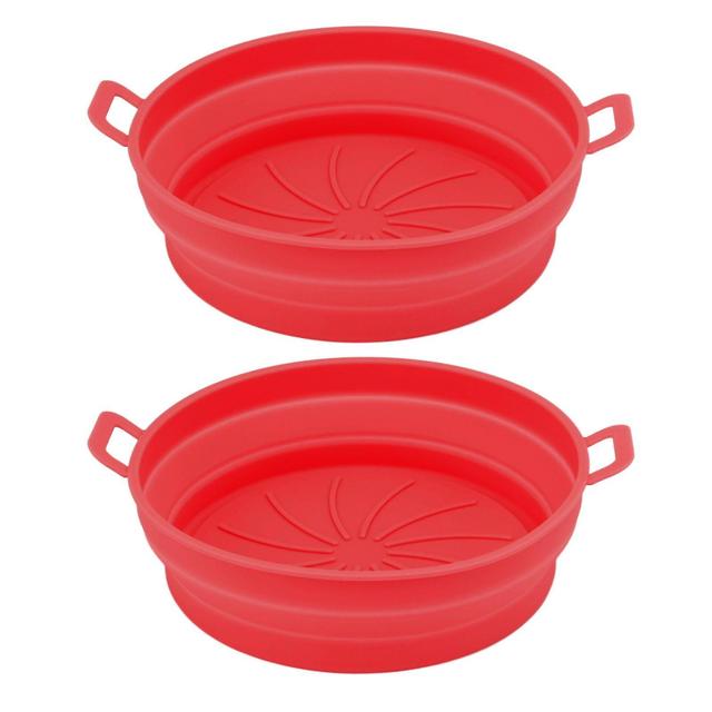 2 Pcs Silicone Air Cooker Pot With Handle Round Fryer Liner Tray Replacement for Kitchen Cooking Accessories 21cm Red on Productcaster.