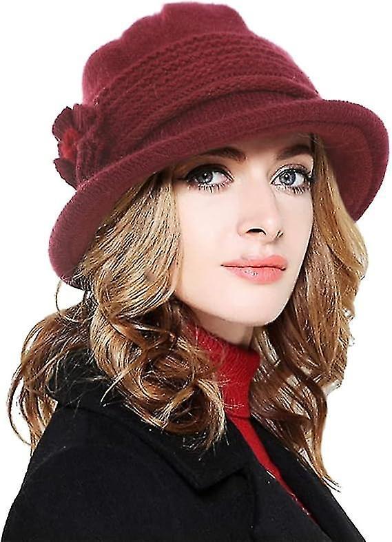 Kimi Chapeau Fleur D'hiver Pour Femme - Burgundy Chapeau Tricot Mode Chaud Chapeau Fleur Pour Femme Chapeau Classique D'hiver Chapeau Tricot Souple... on Productcaster.