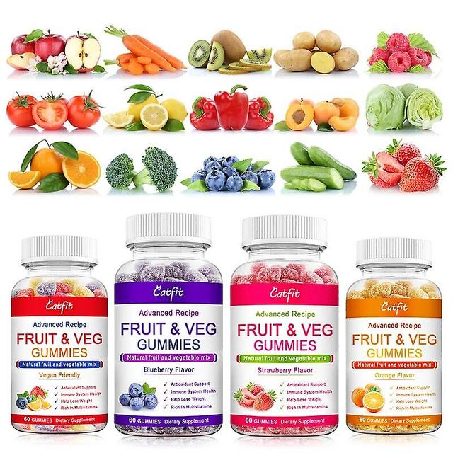 Visgaler Multi-vitamin Fruit&vegetable Gummy Gastrointestinal Nursing Help Digestion Fruit And Vegetable Fiber Supplements Mixed-flavor 60pcs on Productcaster.