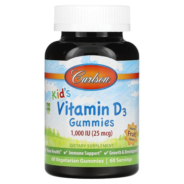 Carlson, Kid's, Vitamin D3 Gummies, Natural Fruit, 25 mcg (1,000 IU), 60 Vegetarian Gummies on Productcaster.