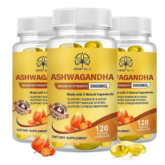 Visgaler 3pcs Vegan Ashwagandha Extract Capsules For Natural Mood, Help Stress, Focus And Brain, Energy Support, Sleep Health Non-gmo 3 bottles 120pcs on Productcaster.