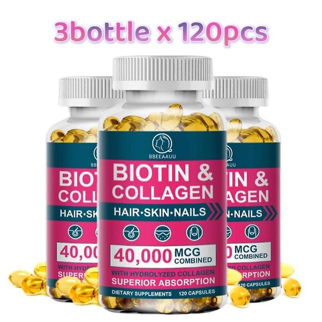 Hikig BBEEAAUU Collagen Biotin Capsule Biotin for Hair Growth Strong Hair Dry Hair Follicle Repair Skin Hydrolyzed Adult Beauty Care 3bottle x120PCS on Productcaster.