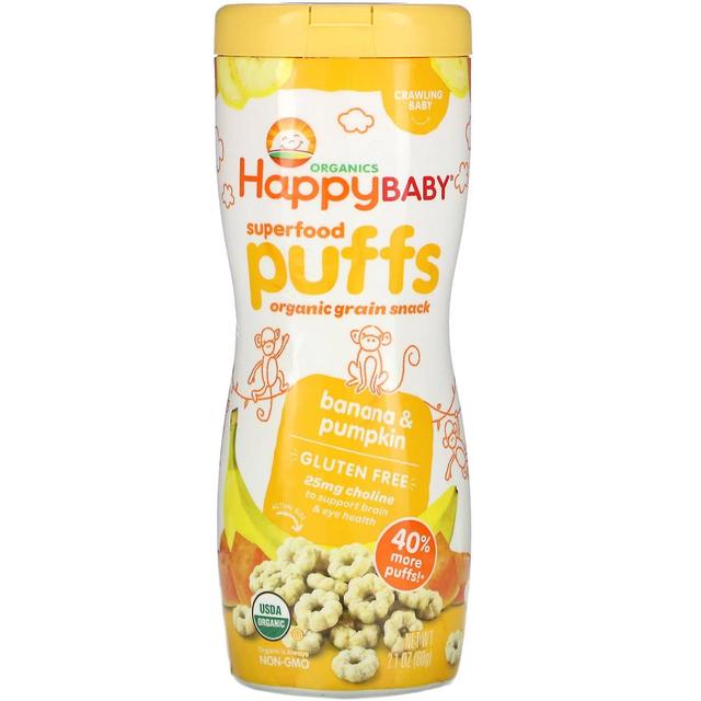 Happy Family Organics, Superfood Puffs, Økologisk kornsnack, Banan & græskar, 2,1 oz (60 g) on Productcaster.