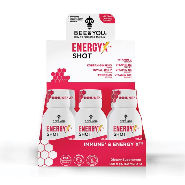 Bee&You Energy-x royal jelly rode ginseng propolis rauwe honing shots voor volwassen x12 vitaminesupplementen on Productcaster.