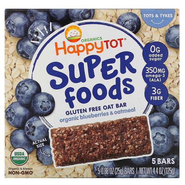 Happy Family Organics, Happy Tot, Superalimentos, Bar de Aveia Sem Glúten, Mirtilos Orgânicos e Aveia, 5 on Productcaster.