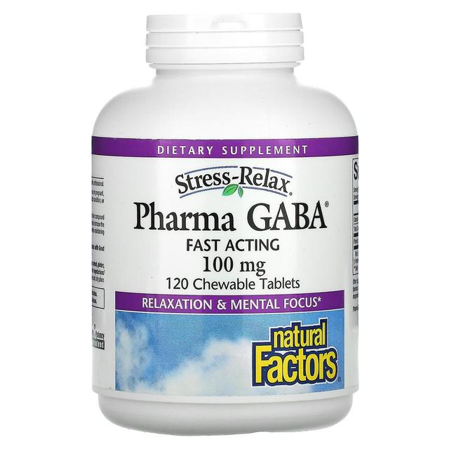 Natural Factors Naturlige faktorer, Stress-Relax, Pharma GABA, 100 mg, 120 tyggetabletter on Productcaster.