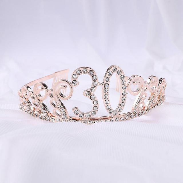 Frcolor Couronne Anniversaire 30 Ans Tiare Diadme Princesse avec Peigne Strass Cristal (Rosgold) on Productcaster.