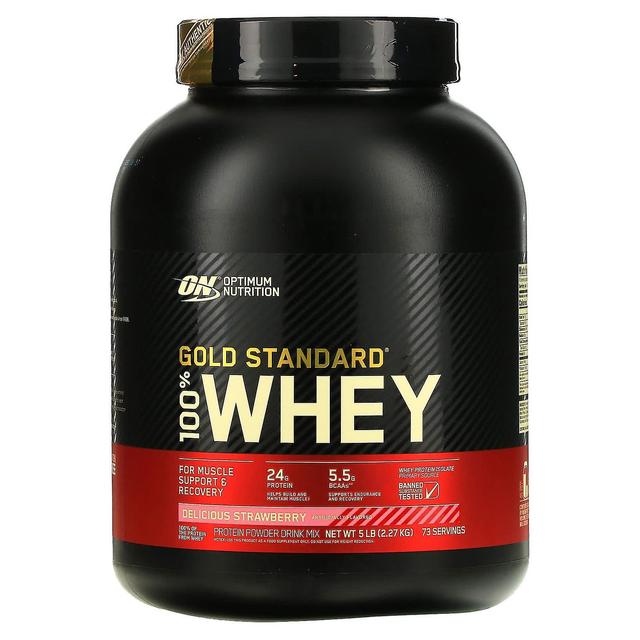 Optimum Nutrition, Gold Standard 100% Siero di Latte, Fragola deliziosa, 5 libbre (2,27 kg) on Productcaster.