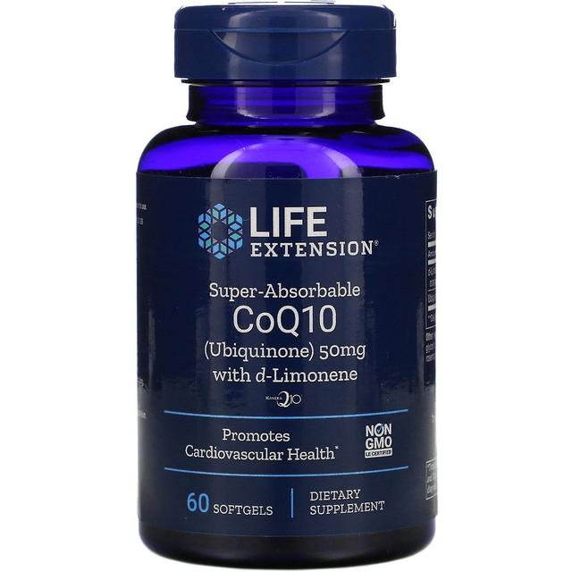 Life Extension Elinikää pidentävä, erittäin imeytyvä CoQ10, d-limoneeni, 50 mg, 60 pehmeää geeliä on Productcaster.