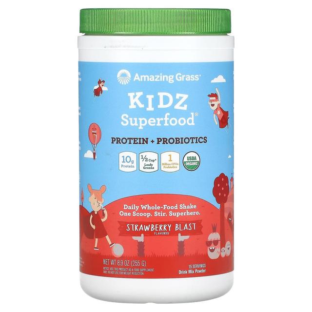 Amazing Grass Fantastiskt gräs, Kidz Superfood, Protein + probiotika, Strawberry Blast, 8.9 oz (255 g) on Productcaster.