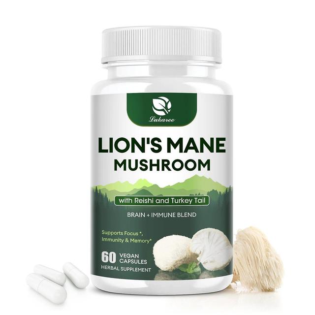 Hikig Organic Reishi Lion's Mane Mushroom Capsules Brain Memory Supplement Strengthen Focus Nerves and Immune System Health 1bottle on Productcaster.