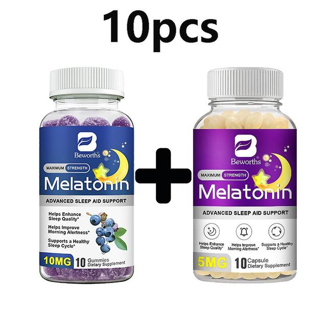 Tib 2bottles 2 In 1 Sleep Aid 10mg Melatonin Gummiwes+5mg Melatonin Capsules Non-habit Forming Sleep Supplements For Adults 10 pcs on Productcaster.