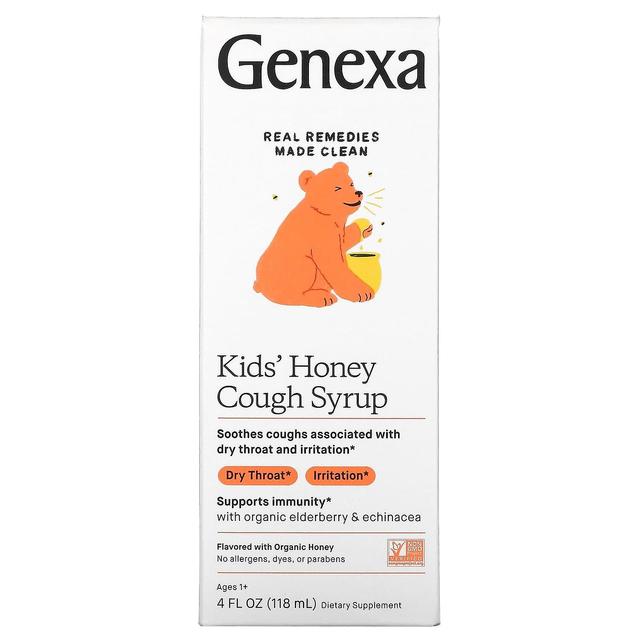 Genexa LLC, lasten hunajayskäsiirappi, ikä 1+, luomuhunaja, 4 fl oz (118 ml) on Productcaster.