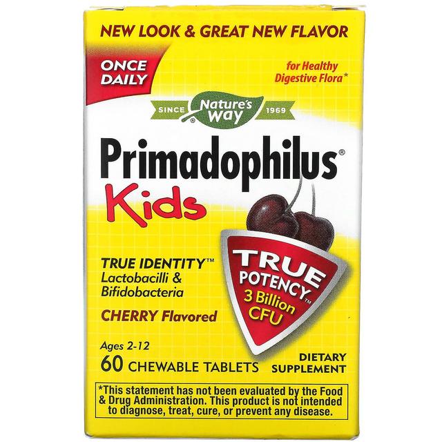 Nature's Way, Primadophilus, Kids, Age 2-12, Cherry , 3 Billion CFU, 60 Chewable Tablets on Productcaster.