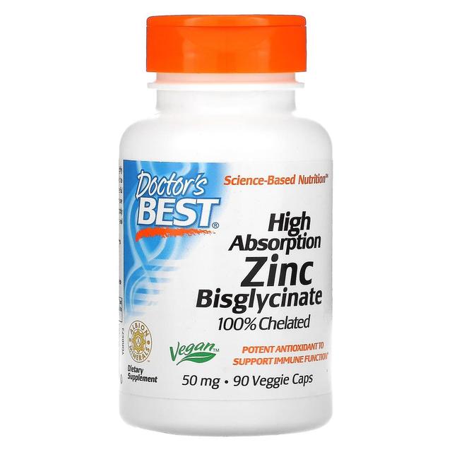 Doctor's Best, Bisglicinato de Zinco de Alta Absorção, 100% Quelated, 50 mg, 90 Veggie Caps on Productcaster.