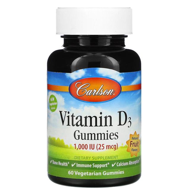 Carlson, Vitamin D3 Gummies, Naturliga fruktsmaker, 25 mcg (1,000 IE), 60 Gummies on Productcaster.