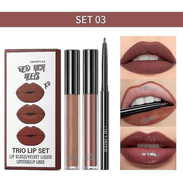 Szmtcv Lip Glaze Lip Liner Set Non-stick Cup No Fading Lip Gloss Nourishing Moisturizing Lip Makeup 3 on Productcaster.