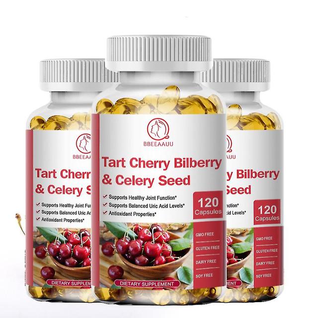 Guoguo Organic Tart Cherry Bilberry Celery Seed Capsule Premium Uric Acid Cleanse Joint Support & Muscle Recovery Sleep Better 3bottle x120pcs on Productcaster.