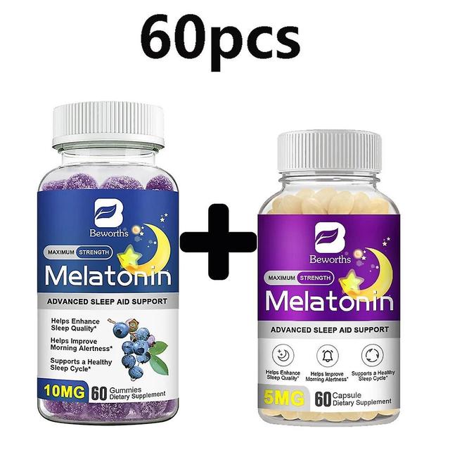 Tib 2 Bottles 2 In 1 Sleep 10mg Melatonin Gummiwes+5mg Melatonin Capsules Non-habit Forming Sleep Supplements For Adults Tib 60pcs on Productcaster.