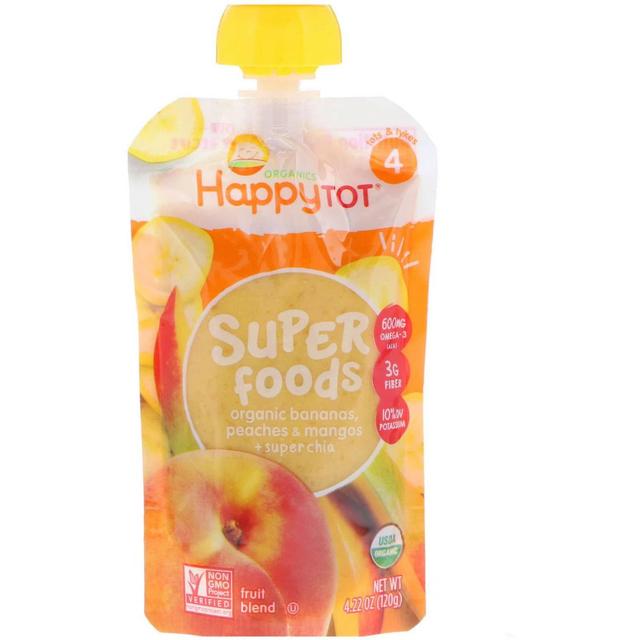 Happy Family Organics, HappyTot, SuperFoods, vaihe 4, banaanit, persikat ja mangot + Super Chia, 4.22 o on Productcaster.