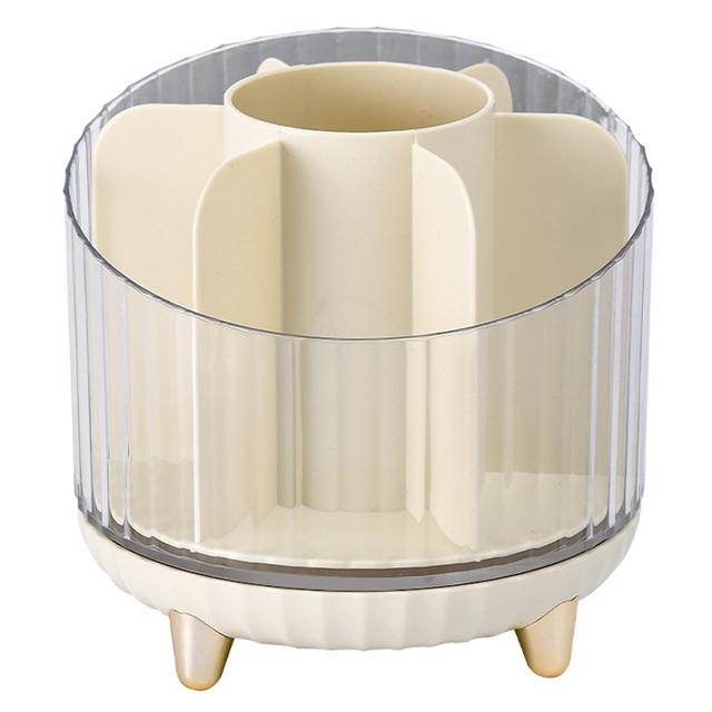 360 Rotating Makeup Brush Holder Desktop Cosmetic Lipstick Storage Box For Home Champagne on Productcaster.