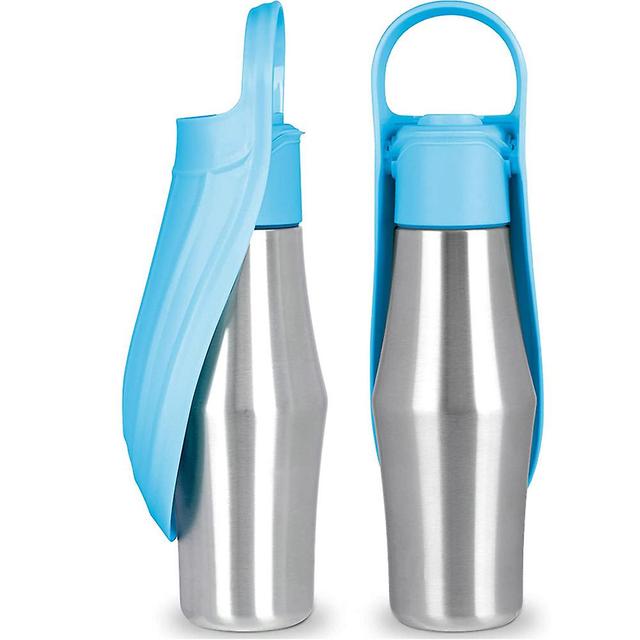 Stainless Steel Dog Water Bottle Portable Pet Water Dispenser With Foldable Bowl For Outdoor Light Blue on Productcaster.