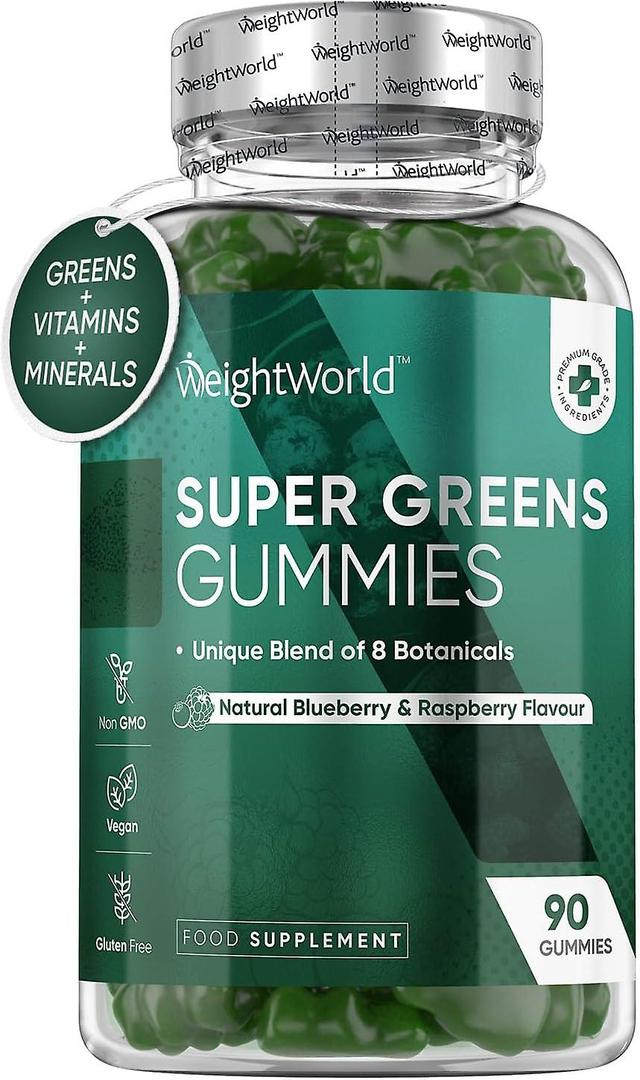 WeightWorld Super Greens Gummies - 90 vegánskych gumičiek - zmes rastlín so základnými vitamínmi a minerálmi - prírodná čučoriedková a malinová prí... on Productcaster.