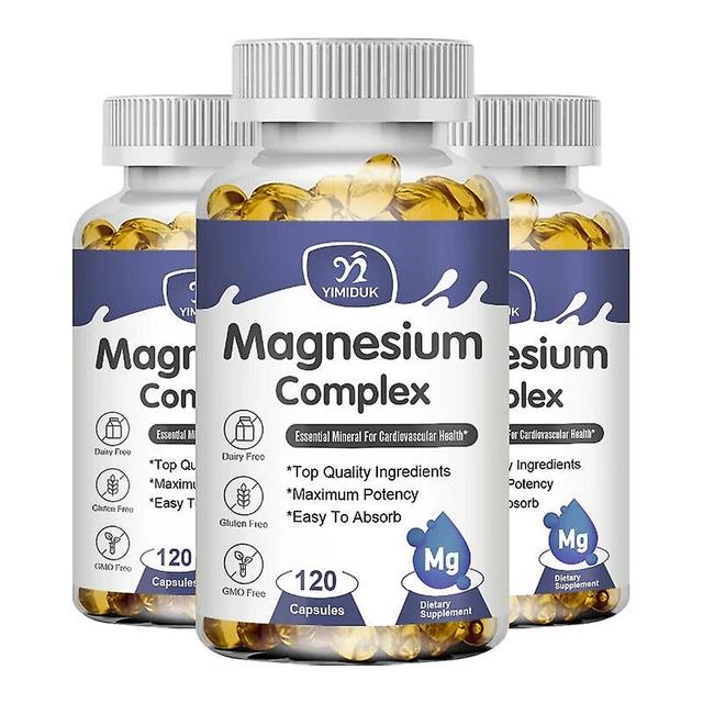 Eccpp Magnesium Complex Capsules Maximum Absorption Magnesium Supplement For Sleep, Leg Cramps, Muscle Relaxation 3 Bottles 120 PCS on Productcaster.