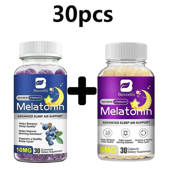 Tib 2 Bottles 2 In 1 Sleep 10mg Melatonin Gummiwes+5mg Melatonin Capsules Non-habit Forming Sleep Supplements For Adults Tib 30pcs on Productcaster.