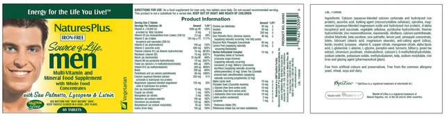 Nature's Plus Luonto plus elämän lähde miehet rautavapaa 60-luku on Productcaster.