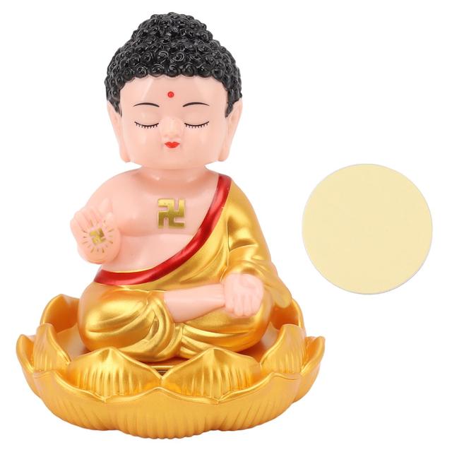 Buddha Ornament Solar Powered Light Energy Sensing Auto Nod Buddha Decoration for Home Car Office Gold Clothes on Productcaster.