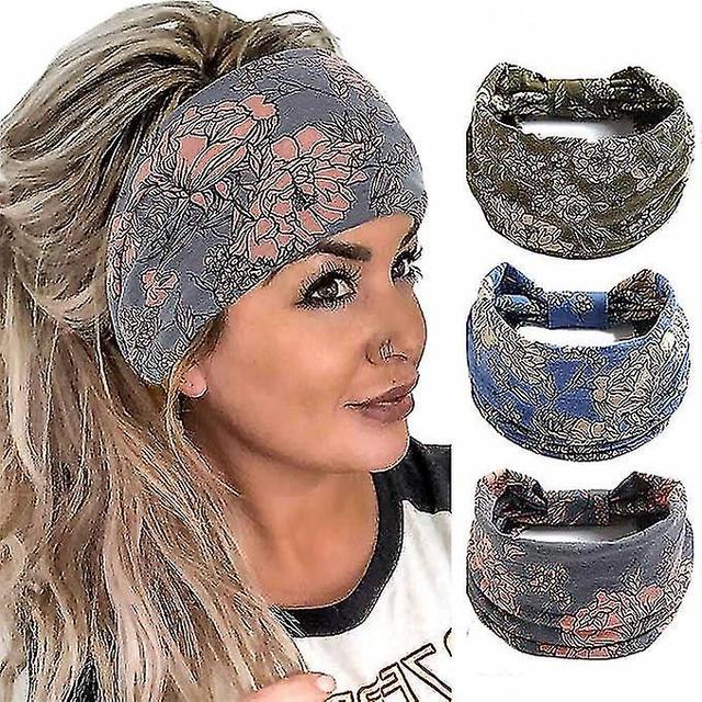 Lot de 3 (couleurs de l'image) - Bandeaux Boho - Bandanas imprims pour cheveux larges - Accessoires pour cheveux pour femmes - Accessoires pour ch on Productcaster.