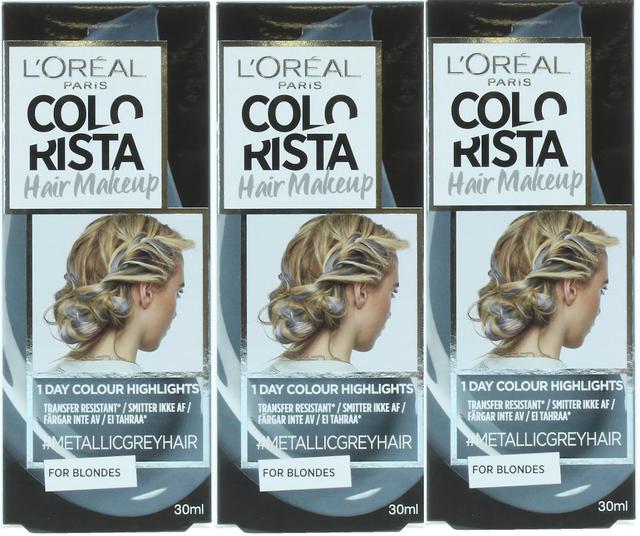 3 x 30ml L'Oreal Colorista Haarmake-up Tijdelijke Blonde Haarkleur - Metallic Grijs on Productcaster.