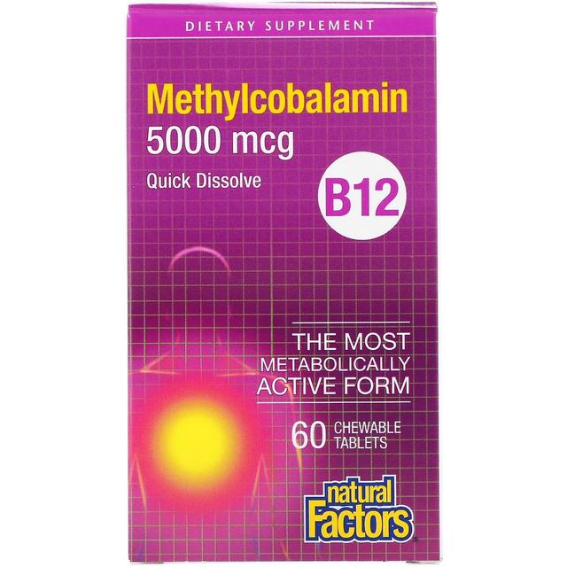 Natural Factors, B12, Methylcobalamin, 5000 mcg, 60 Chewable Tablets on Productcaster.