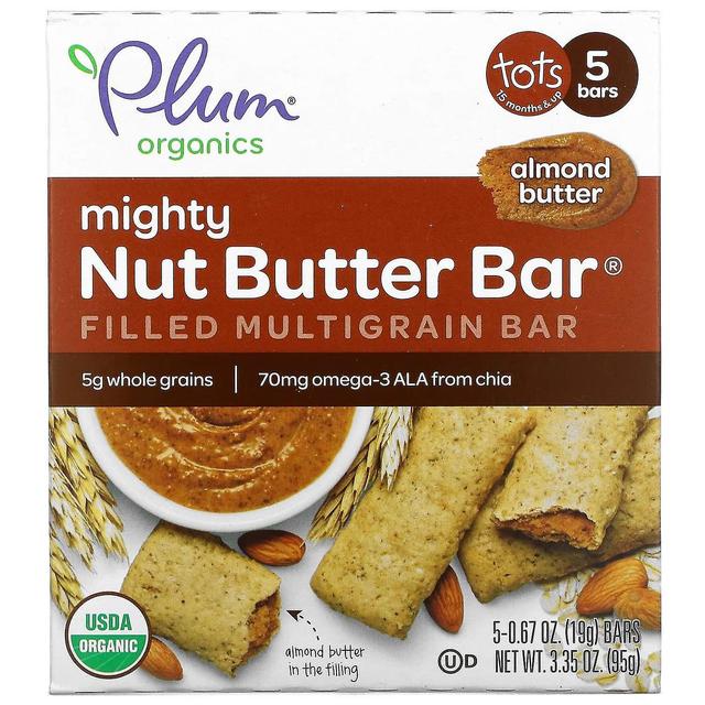 Plum Organics, Mighty Nut Butter Bar, 15 Months & Up, Almond Butter, 5 Bars, 0.67 oz (19 g) Each on Productcaster.