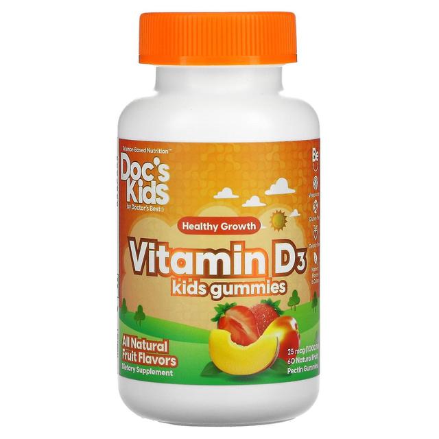 Doctor's Best, Doc's Kids, Vitamin D3 Gummies, All Natural Fruit, 25 mcg (1,000 IU), 60 Natural Frui on Productcaster.