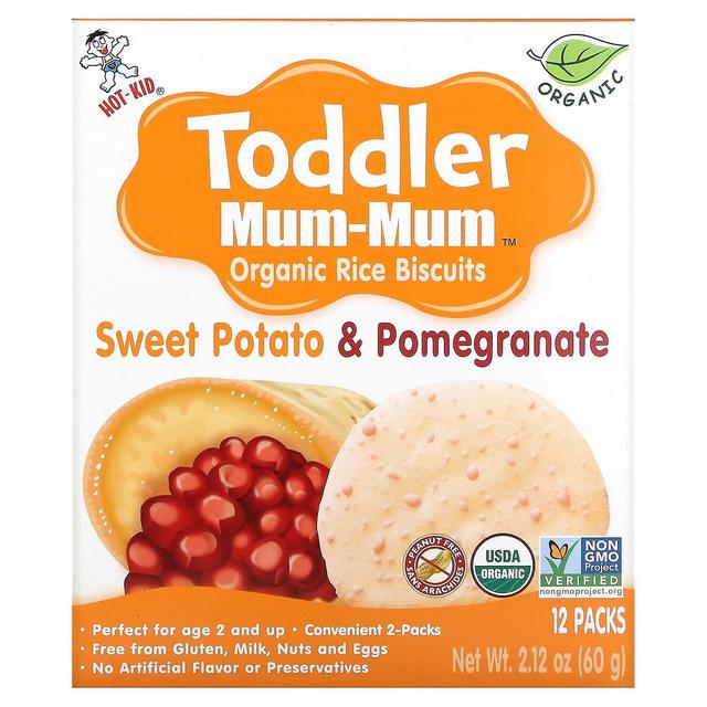 Hot Kid, Toddler Mum-Mum, Organic Rice Biscuits, Age 2 and Up, Sweet Potato & Pomegranate, 12 Packs, on Productcaster.