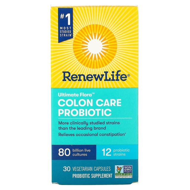 Renew Life, Ultimate Flora, Colon Care Probiootti, 80 miljardia elävää kulttuuria, 30 kasviskapselia on Productcaster.